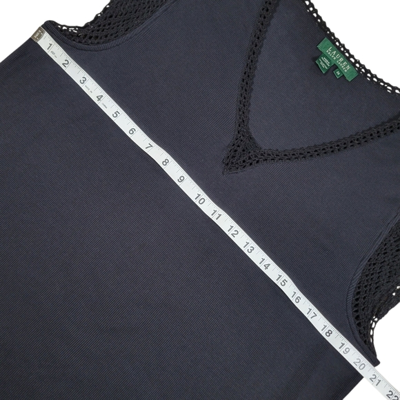 LRL Ralph Lauren Top Womens 2X Black Cotton Knit Crochet Cap Sleeve V Neck Shirt - Picture 6 of 7